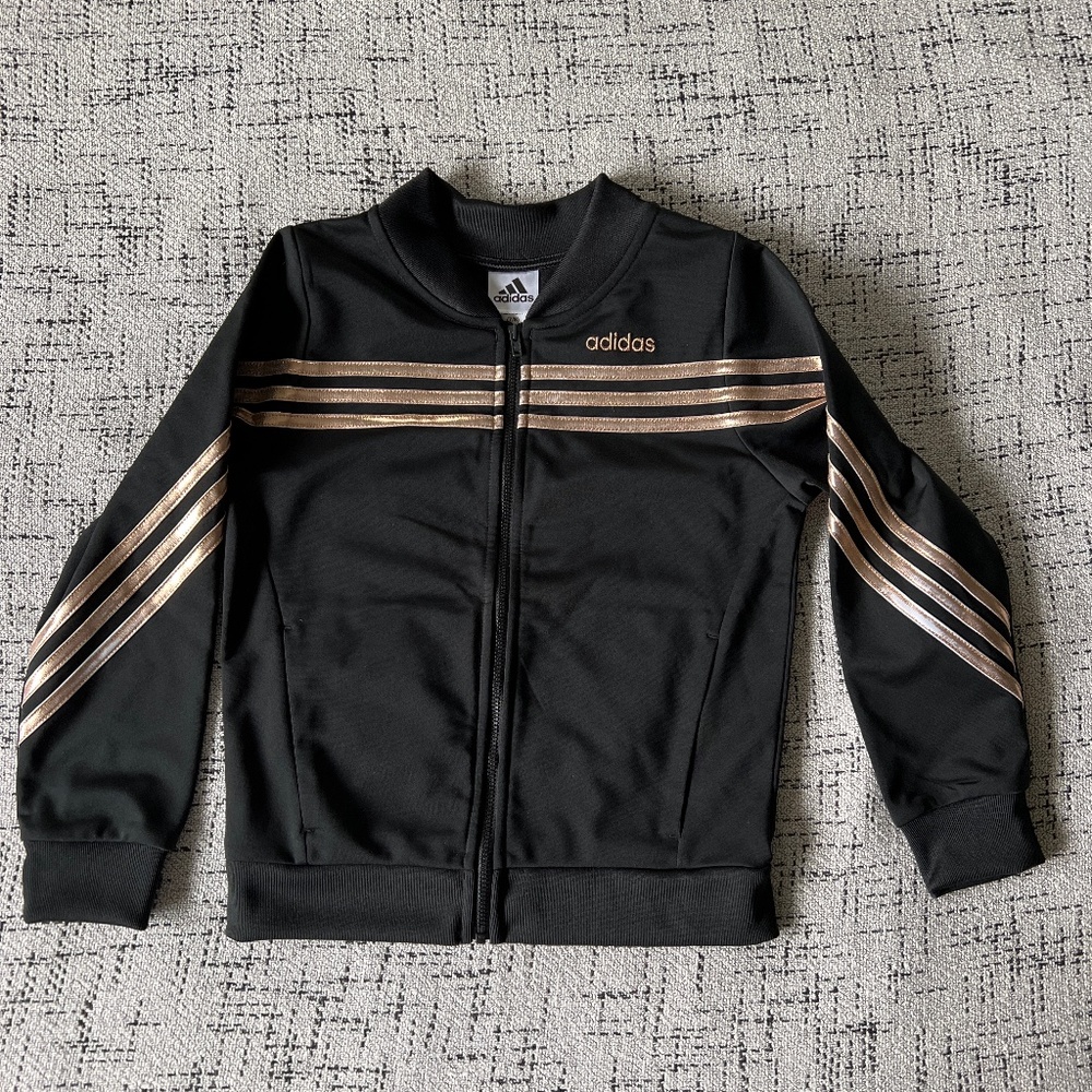 Girls Black & Gold Adidas Track Jacket Size 7/8